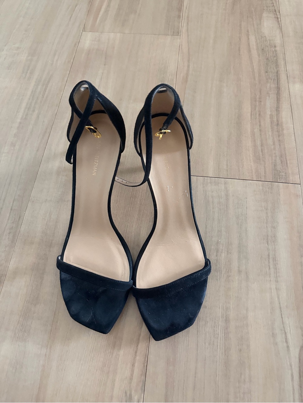 Stuart Weitzman Black Suede Open-Toe Ankle-Strap Heels